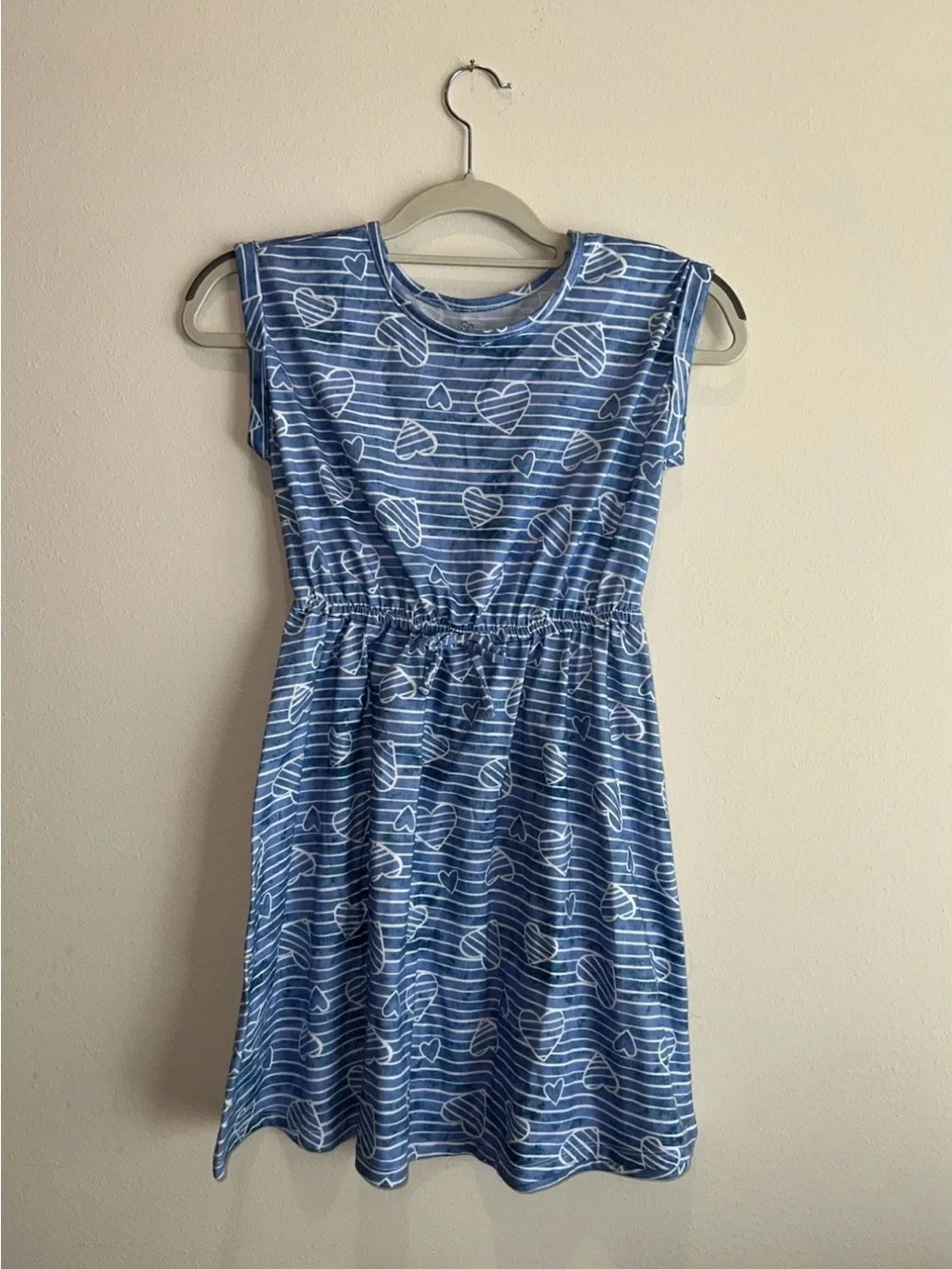 SO Brand Girls Short Sleeve Blue Striped Heart Casual Summer Dress Size L 12